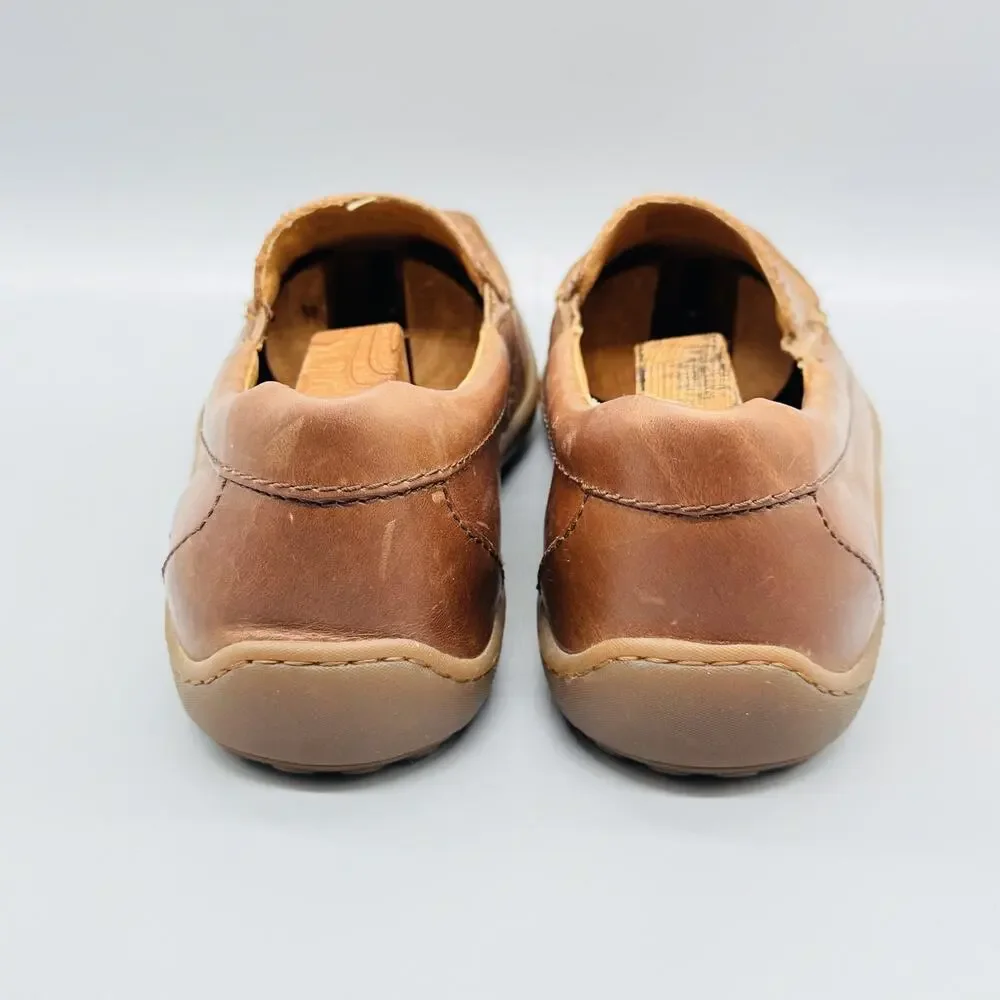 Born Shoes Men 9.5 Brown Leather Brompton Loafers Slip On Moc Toe Casual Comfort